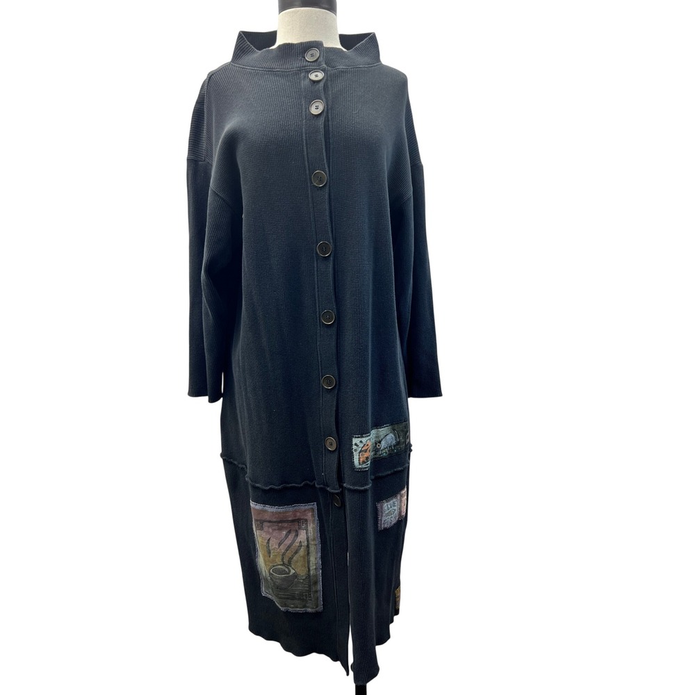 Blue Fish Barclay Button Dress Women L Black Excellent Organic‎ Cotton Art Wear